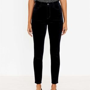 High Rise Black Skinny Velvet Pants, Loft Petite 4